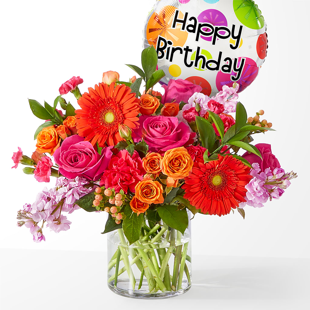 Fiesta Bouquet with Birthday Balloon – Flower Shop Of Farmingdale, Farmingdale NY