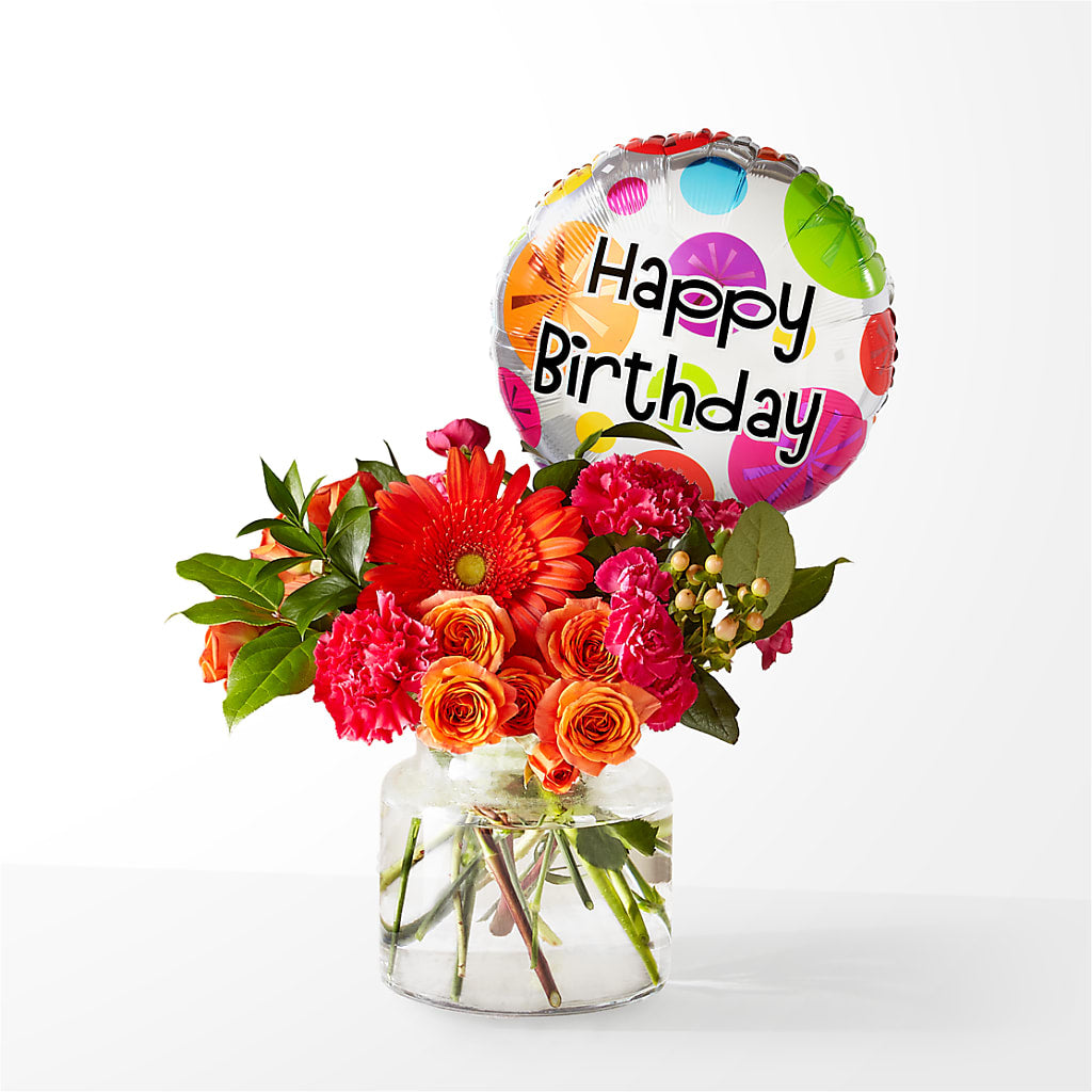 Fiesta Bouquet with Birthday Balloon – Flower Shop Of Farmingdale, Farmingdale NY
