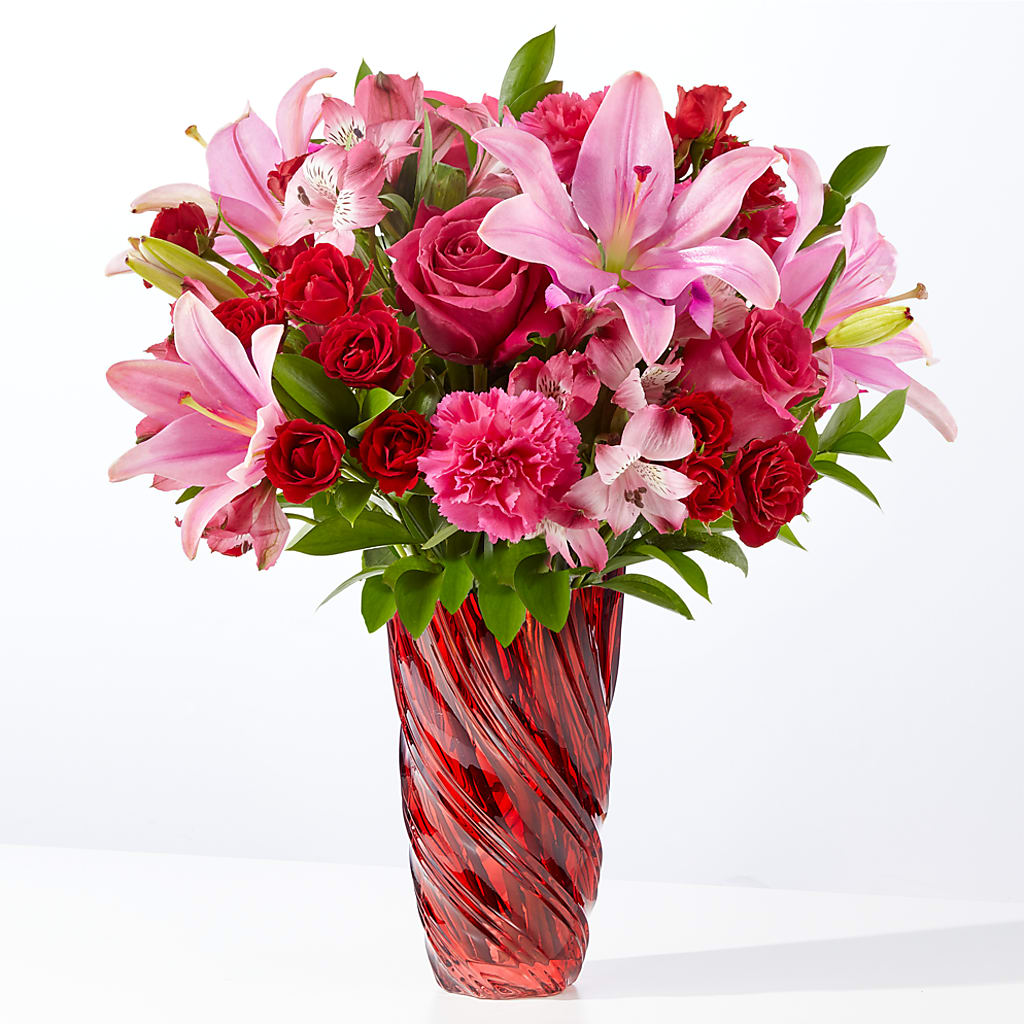 In Love Bouquet with Luxe Swirl Vase – Flower Shop Of Farmingdale, Farmingdale NY
