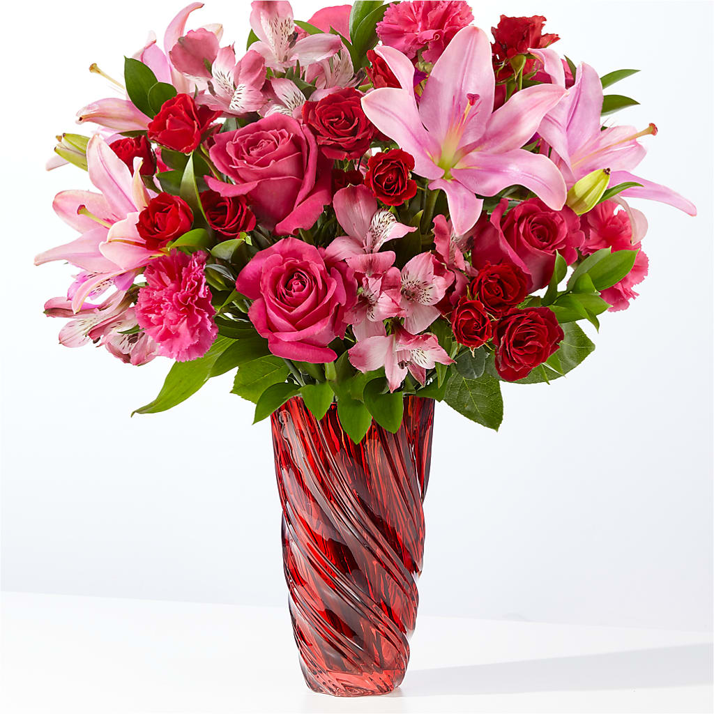 In Love Bouquet with Luxe Swirl Vase – Flower Shop Of Farmingdale, Farmingdale NY