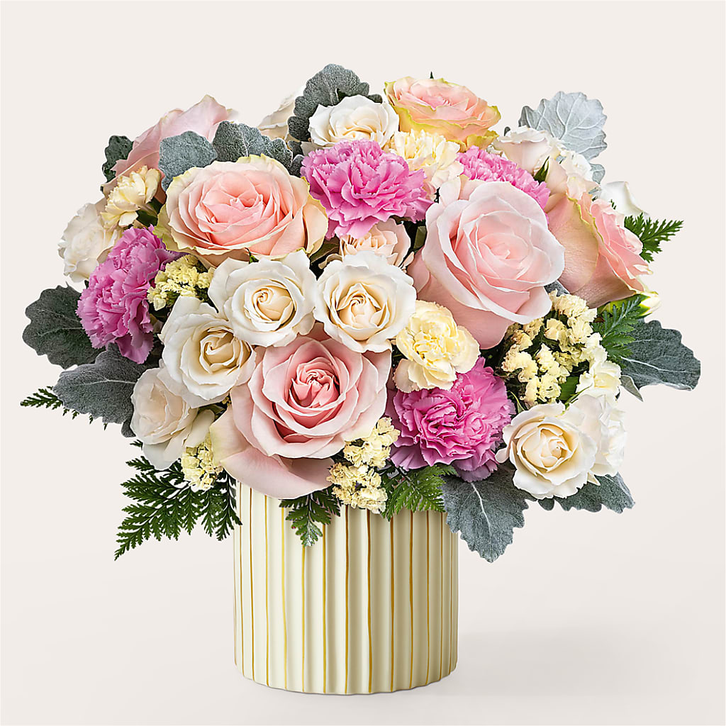 Blissful Moments Bouquet with Ivory Vase – Flower Shop Of Farmingdale, Farmingdale NY