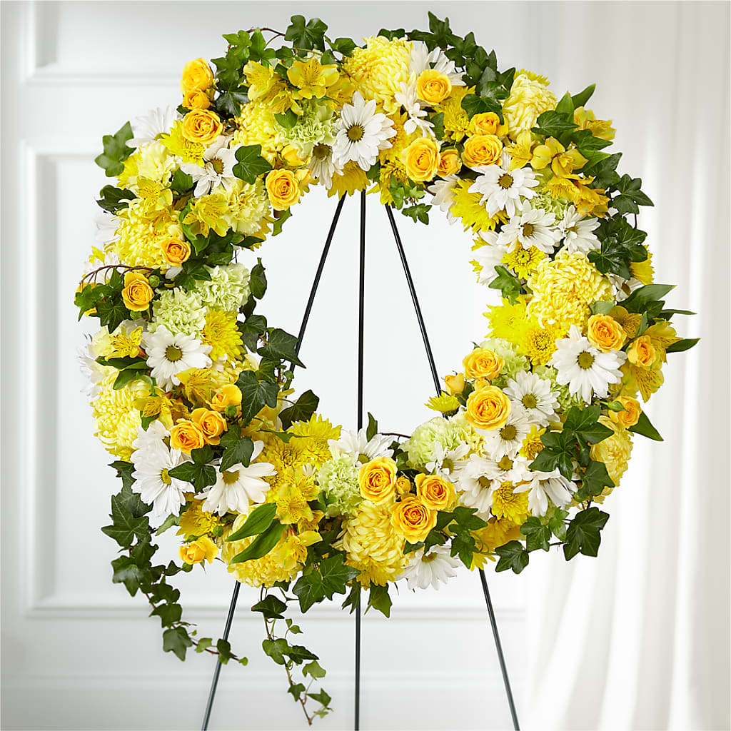 Golden Remembrance Wreath – Flower Shop Of Farmingdale, Farmingdale NY
