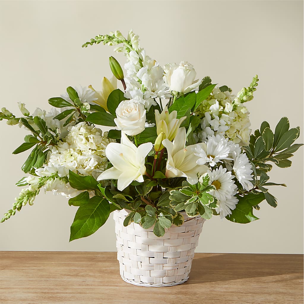 Ivory Elegance Floral Basket – Flower Shop Of Farmingdale, Farmingdale NY