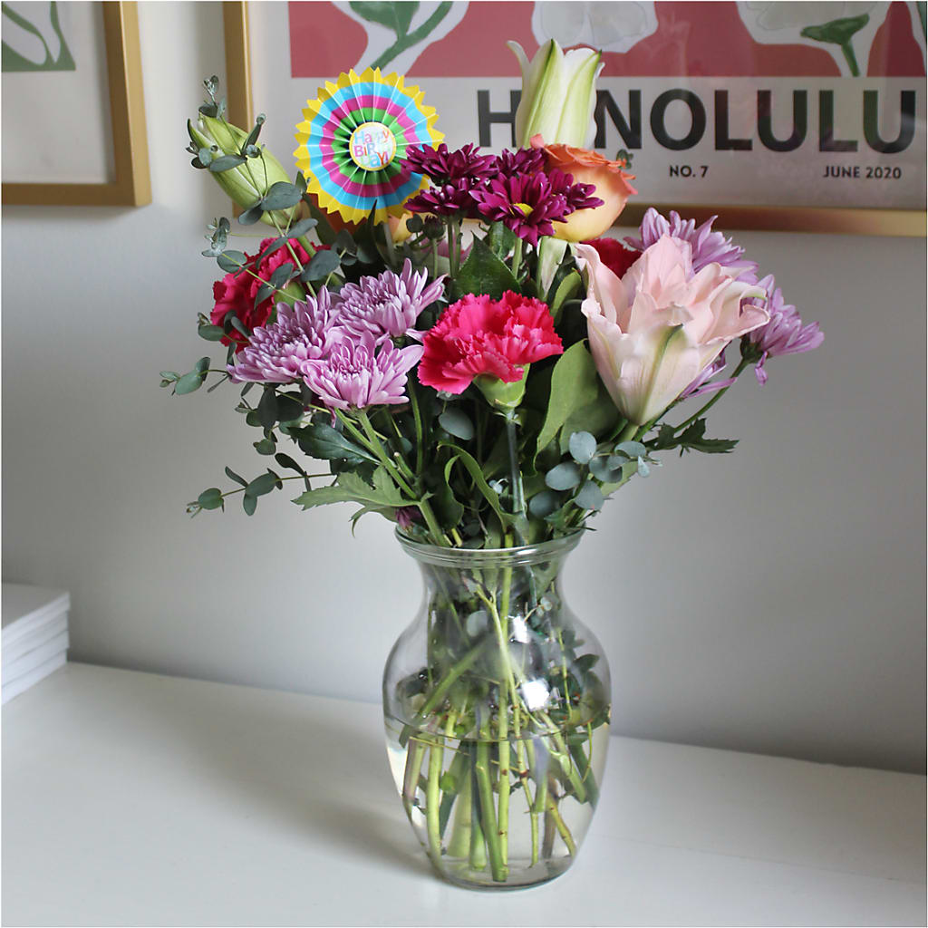 Light of My Life Bouquet & Happy Birthday Topper – Flower Shop Of Farmingdale, Farmingdale NY