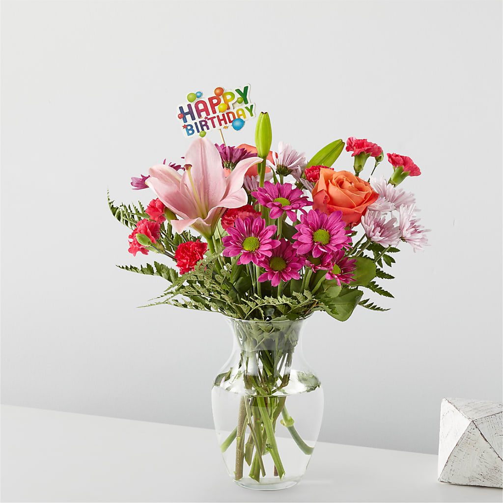 Light of My Life Bouquet & Happy Birthday Topper – Flower Shop Of Farmingdale, Farmingdale NY
