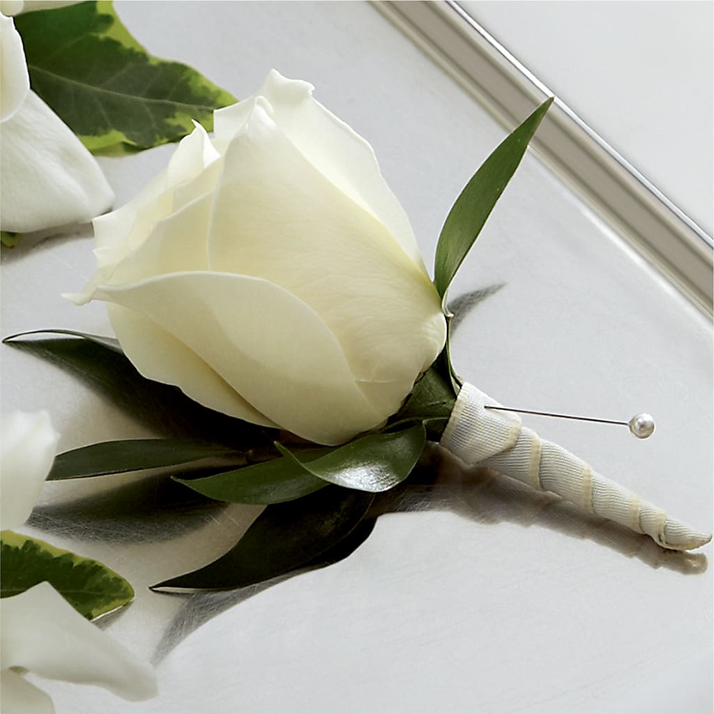 White Rose Boutonniere – Flower Shop Of Farmingdale, Farmingdale NY