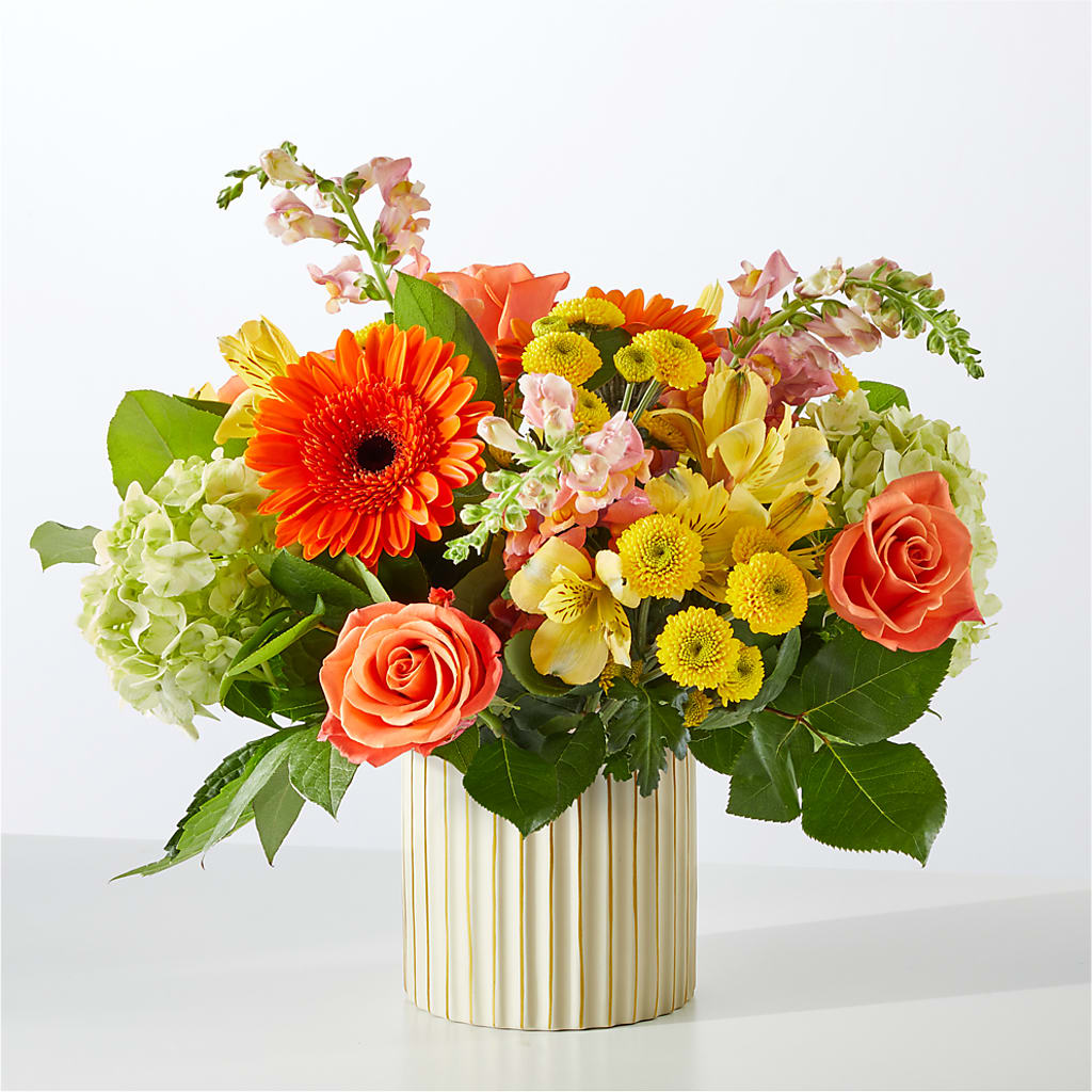 Autumn Sunshine Bouquet with Ivory Vase –  Flower Shop Of Farmingdale, Farmingdale NY