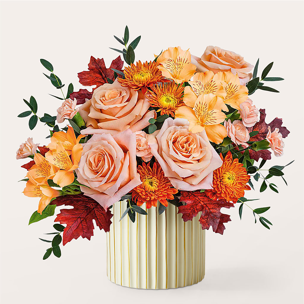 Spiced Latte Bouquet with Ivory Vase –  Flower Shop Of Farmingdale, Farmingdale NY