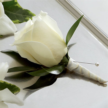 White Rose Boutonniere –  Flower Shop Of Farmingdale, Farmingdale NY